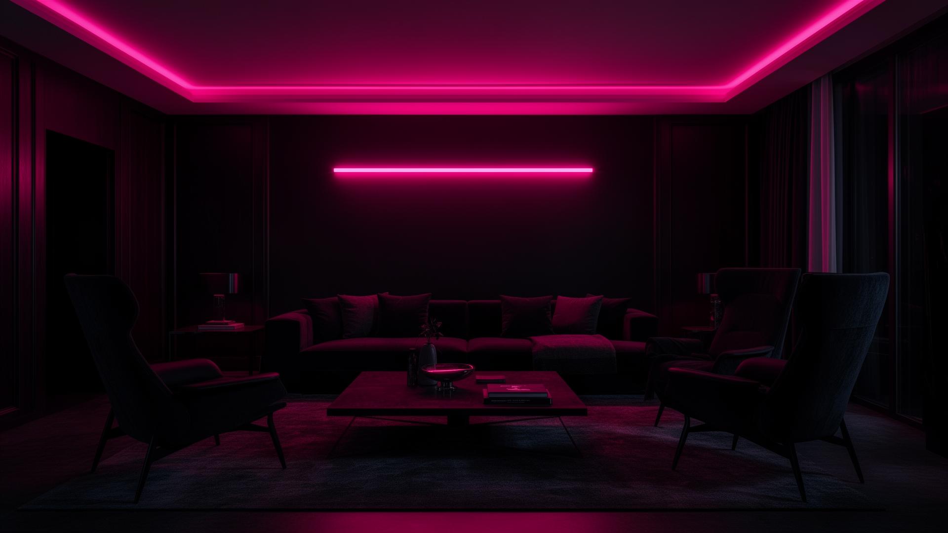 Salon dans une ambiance néon fuchsia